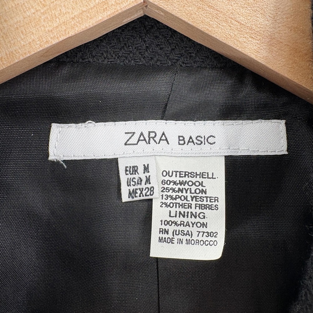 Zara Basic Jacket Womens Medium Black Wool Herrin… - image 5